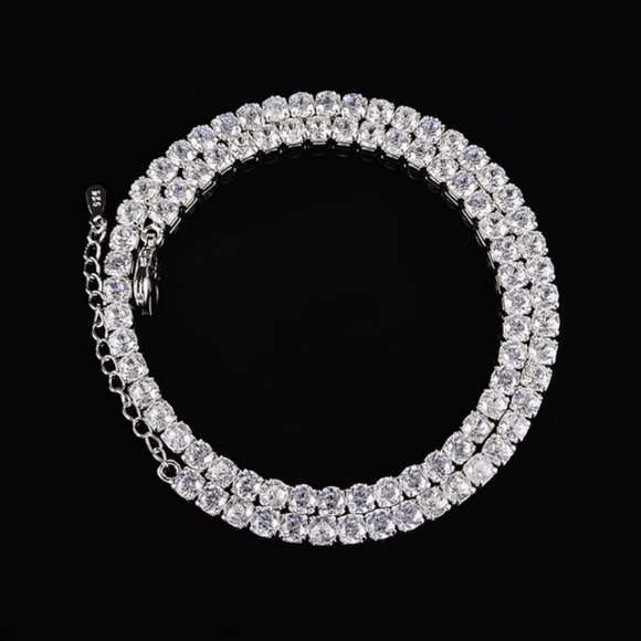 “18” NEW TENNIS 925 STERLING SILVER DIAMOND CHOKER NECKLACE - Picture 3 of 4